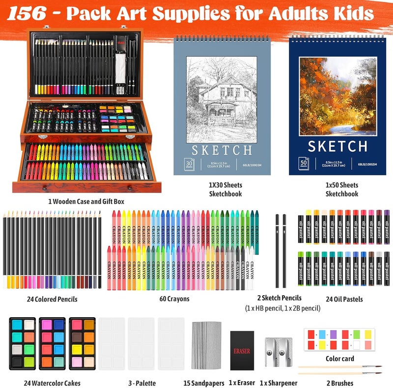 Hapikalor 156-Pack Art Kit Drawing Set with 2 Sketch Book, Crayons, Colored Pencils, Arts and Crafts Art Supplies for Girls Boys Ages 6-8 9-12 13 14 Year Old - Image 2